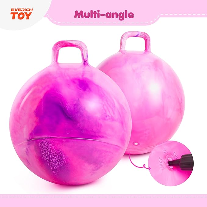 EVERICH TOY Hopper Ball for Kids, 18In Hoppity Hop Ball, Purple Pink Clouds Ride On Bouncy Balls with Handle for Kids, Indoor Outdoor Jumping Hopping Toys for Boys & Girls Gifts with Pump