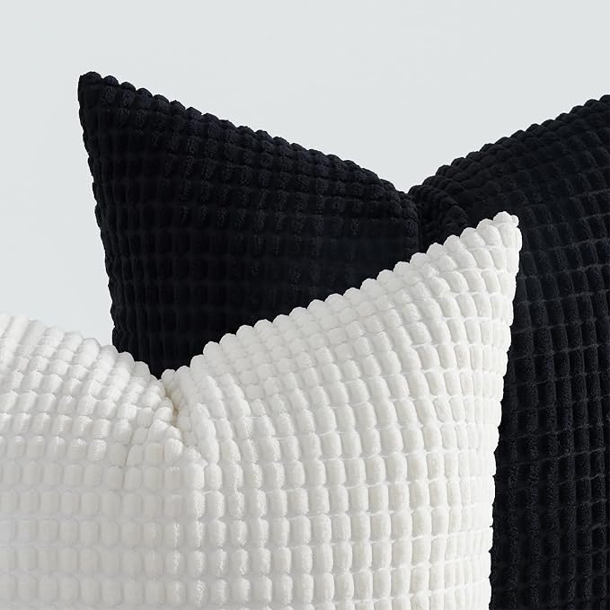 Topfinel 4 Packs Black and White Decorative Throw Pillow Covers 16x16 Inch for Living Room Couch Bed Sofa, Boho Western Farmhouse Home Decor, Square Soft Moss Corduroy Fall Cushion Case 40x40 cm