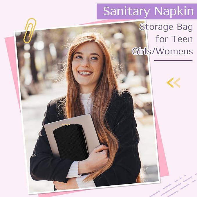 Likesing Tampon Holder for Purse, Corduroy Period Bag Sanitary Napkin Storage Bag for Girls Womens, Portable Feminine Emergency Pad Period Pouch(Black)