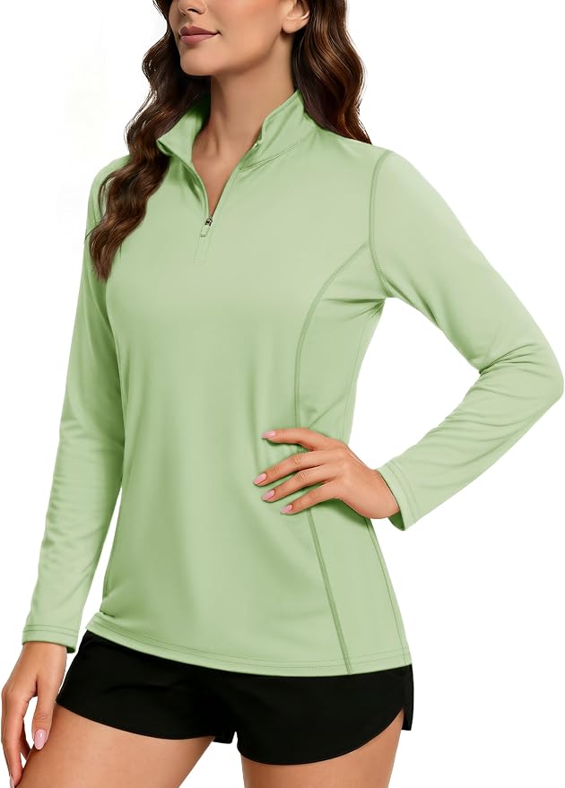 TACVASEN Women's Quarter Zip Pullover Golf Shirts UPF 50+ Long Sleeve Sun Shirts UV Protection Workout Tops