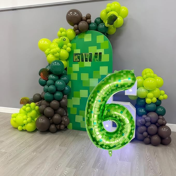 Gaint Green Pixel Number 6 Balloon, Dark Kelly Green Self Inflating 6 Balloons Number, 40 Inch Pixel Foil Six Balloon for Boys Kids 6th Birthday Party Video Game Forest Golf Patrick's Day Decorations