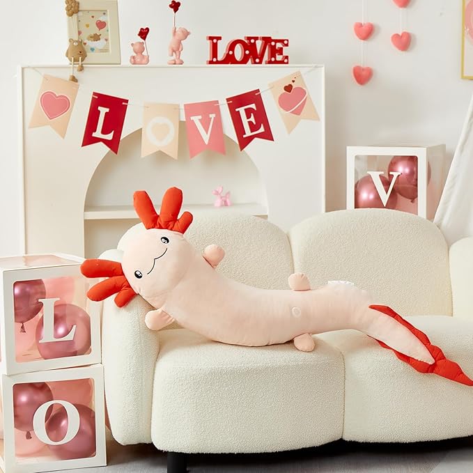 MaoGoLan Giant Axolotl Plush Toy Stuffed Animal, Huge Axolotl Body Pillow for Kids Girl Boy, Big Salamander Plush Glow in The Dark, Birthday Valentine Christmas Party Gifts Pink