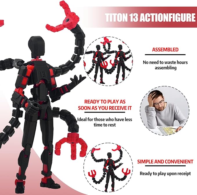 2PCS T13 Action Figure Already Assembled, 3D Printed Multi-Jointed Movable Robot 13 Action Figures Desktop Decorations for Game Lovers Toy, for Collectors Desktop Decorations (Black Red Green)