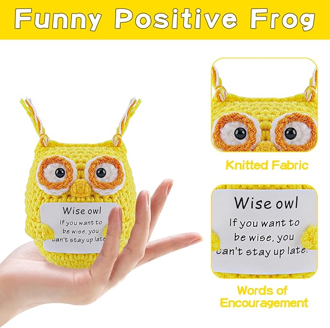 Hoedia Handmade Emotional Pickle Gift, Emotional Cucumber Crochet Doll Inspirational Gifts with Cards, Cute Knitted Funny Support Pickle Friend Birthday (Wise Owl)