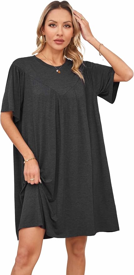 VintageClothing Nightgowns for Women Soft House Dresses Sleepshirts Short Sleeve Sleepwear Night Dress Moo Moo Nightgown