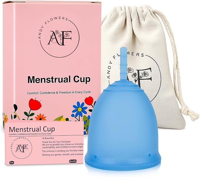 Reusable Menstrual Cup, Medical Grade Silicone Period Cup for Women & Beginners, Eco-Friendly Feminine Hygiene, Leak-Free Comfort for Up to 12 Hours (Small & Large) (Blue, Large)