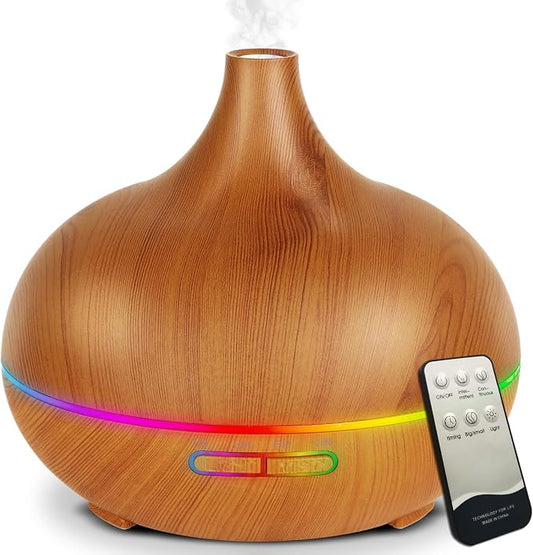 Aroma Diffuser for Essential Oils，550ml Aromatherapy Diffuser Ultrasonic Cool Mist Humidifier for Home with 7 Light Colors, 4 Timer Setting, Waterless Auto Off