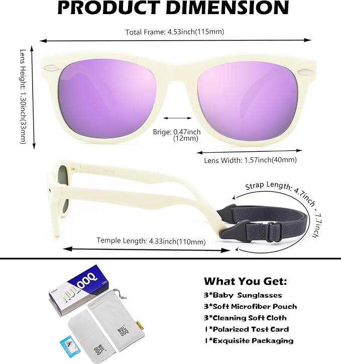 Polarized Baby Sunglasses with Strap - Unbreakable Flexible Infant Sunglasses for Toddlers Age 0-24 Months