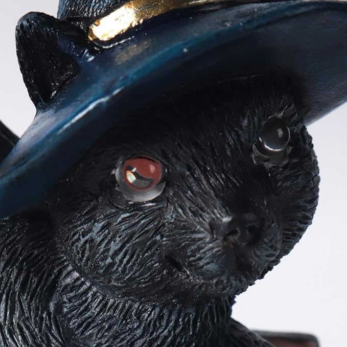 Little Witch Familiar Cat and Grimoire Figurine Black Resin Witch's Spells Witchcraft Collection (Black)