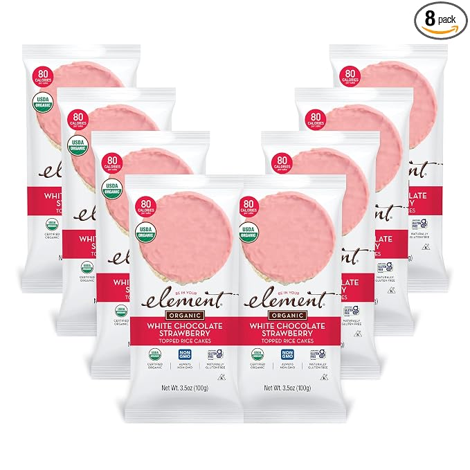 Element Snacks - White Chocolate Strawberry Rice Cakes (Pack of 8), All-Natural Rice, Organic Healthy Snacks for Kids or Adults, Non GMO, Certified Gluten-Free and Kosher