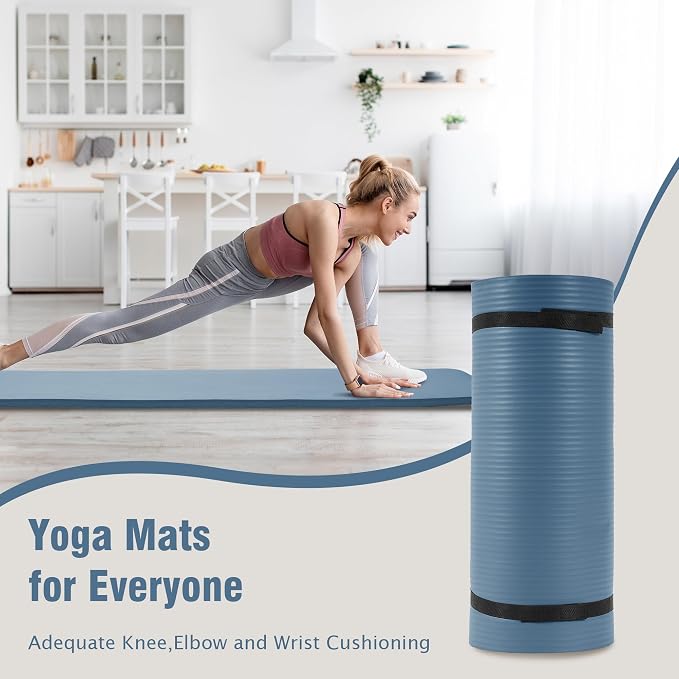 Fitvids 1 Inch Thick Yoga Mat 71x24 Inch - Non Slip Workout Mat with Carry Strap, Multiple Colors - Versatile Exercise Mat for Home, Gym, Pilates, Meditation - For All Skill Levels
