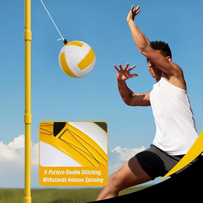 Tetherball Ball and Rope, Tetherball Set with Sturdy Base and Pole, Adjustable Tether Ball Pole for Playground, Outside Ball Games Sports for Kids & Adults