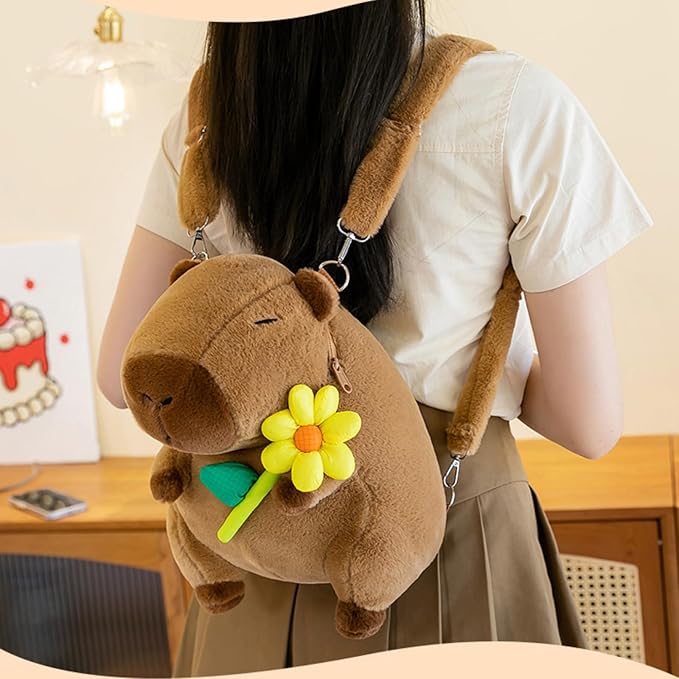 Capybara Bow Bowknot Orange Flower Lollipop Cute Plush Backpack Kawaii Cartoon Design for Women Ita Bag (Yellow flower)