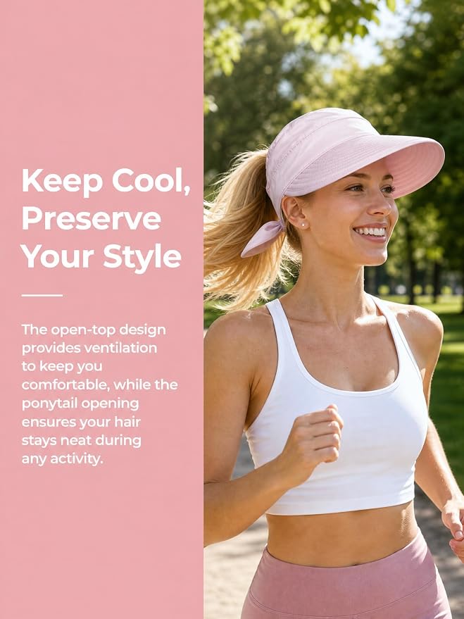 2-in-1 Women’s Sun Visor Sun Hat Zipper Off Ponytail Friendly, Lightweight Quick Dry, Summer UV Protection