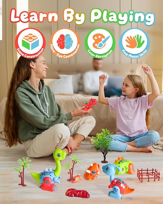 36 Pcs Interlocking Mix or Match Dinosaur Animals Toy Scenario Set, Musical Baby Toys and Light,Not Magnetic Animals for Kids 3 4 5 6
