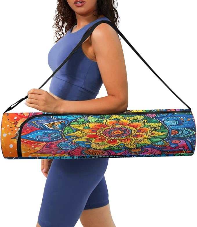 Spacious Extra Large Storage Yoga Mat Bag | Huge Capacity Mandala Gym Tote - Waterproof Wear-Resistant Carrier Strap Pilates