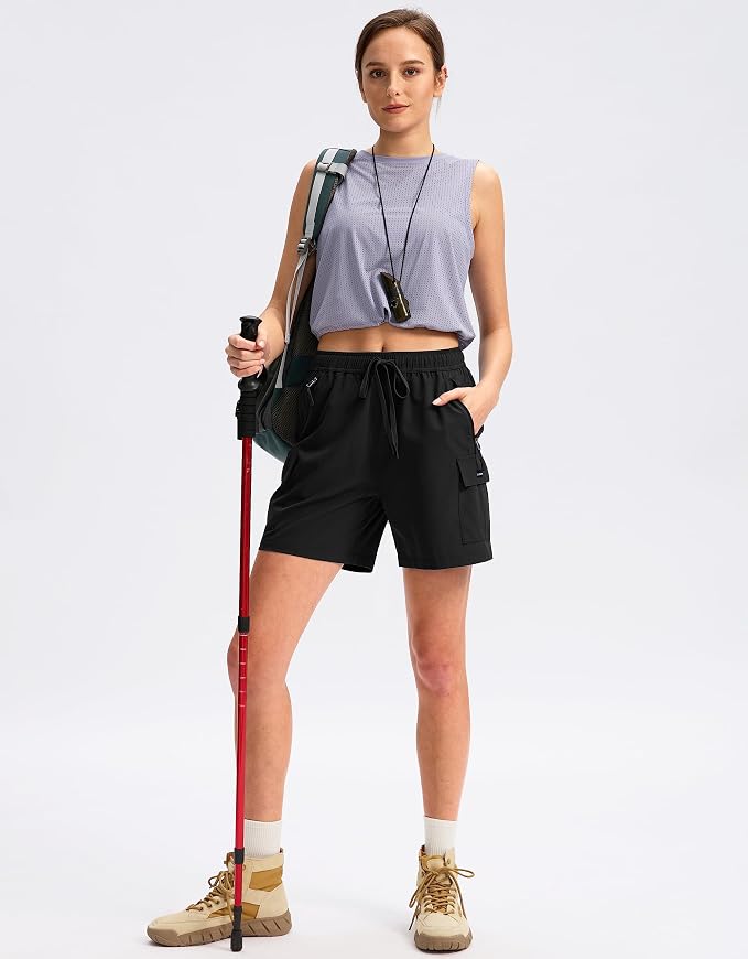 SANTINY Women's 5''/ 7''/9'' Hiking Cargo Shorts Quick Dry Lightweight Summer Shorts for Women Athletic Golf Zipper Pockets