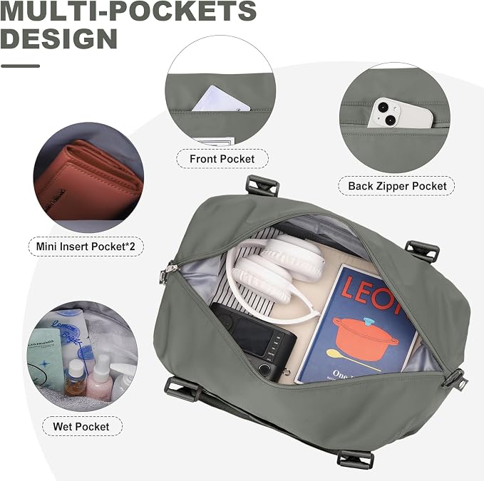 Travel Duffel Bag, Carry On Overnight Weekender Bags for Women | Travel Bag with Wet Pocket & Trolley Sleeve, For Spirit Airlines 18x14x8 Personal Item Bag