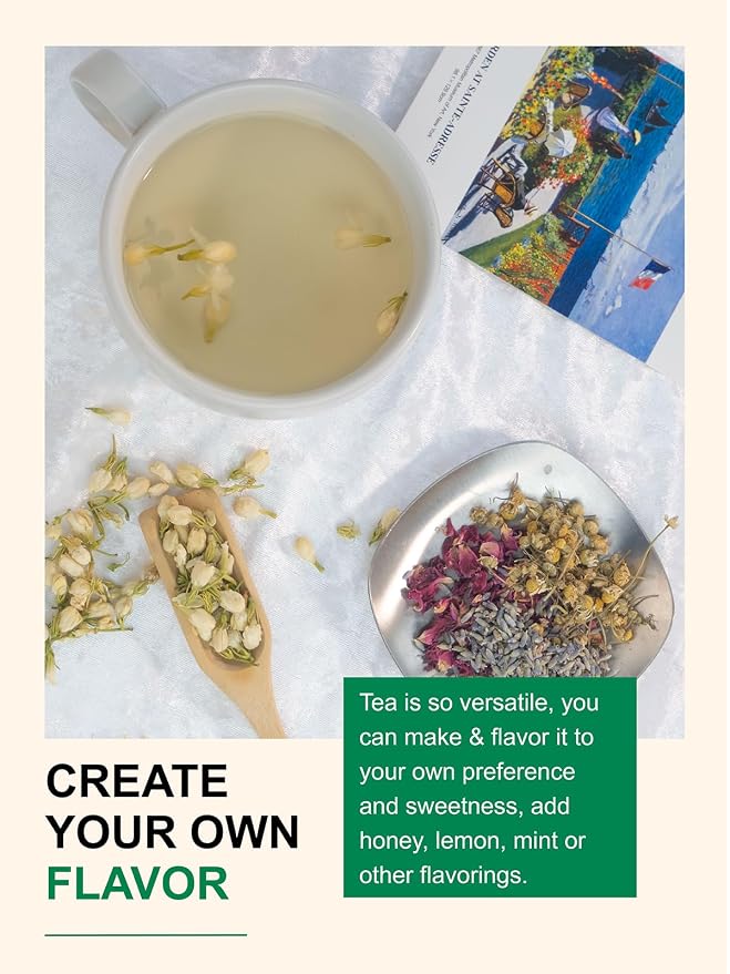TeeLux Jasmine Tea Loose Leaf, Natural Jasmine Buds, Edible Dried Flowers for Tea, Baking, Caffeine Free, 3.5oz/100g