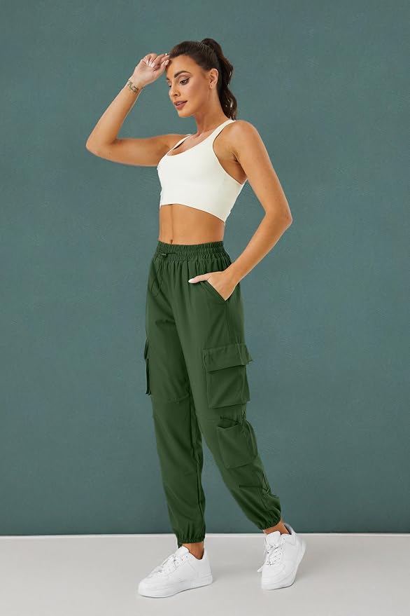 COPYLEAF Womens Parachute Cargo Pants with Pockets Quick Dry Hiking Pants Lightweight Water-Resistant Baggy Joggers