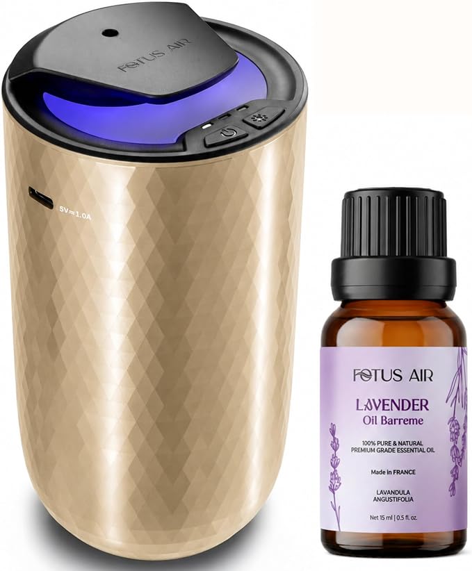 Waterless Essential Oil Diffuser Starter Kit with 15ml French Lavender Oil - Rechargeable Cordless Aromatherapy Machine for Home Bedroom Car Office Travel - 3 Mist Levels - 4 Timer - 24-Hour Battery