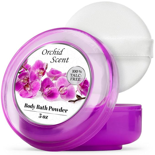 R-NEU Body Powder for Women with Powder Puff, 100% Talc-Free, Majestic Orchid Scented Dusting Powder, After Bath for Soft Skin, Extra Large, 1 Pack (5oz)