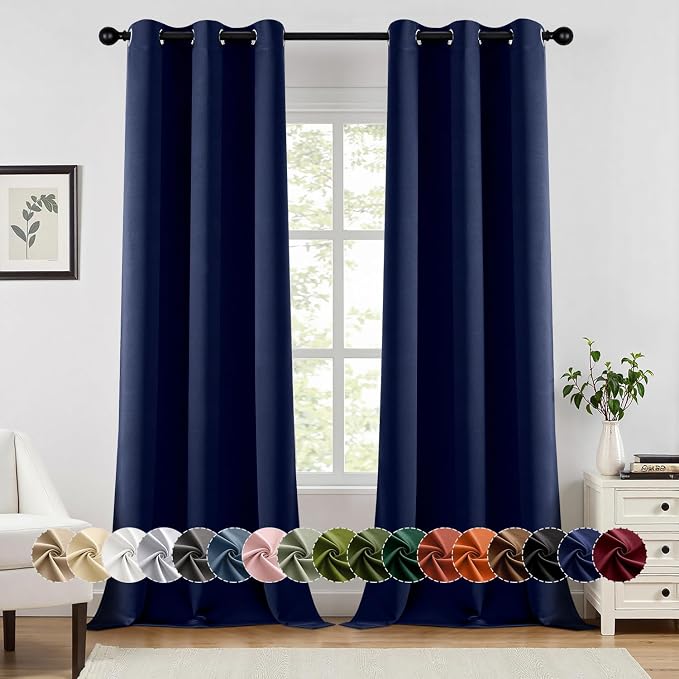 MIULEE Blackout Curtains for Bedroom 2 Panels 40 x 90 Inch Long Navy Blue | Thermal Insulated, Living Room Darkening Grommet Drapes, Noise Reducing, Light Blocking Window Treatments