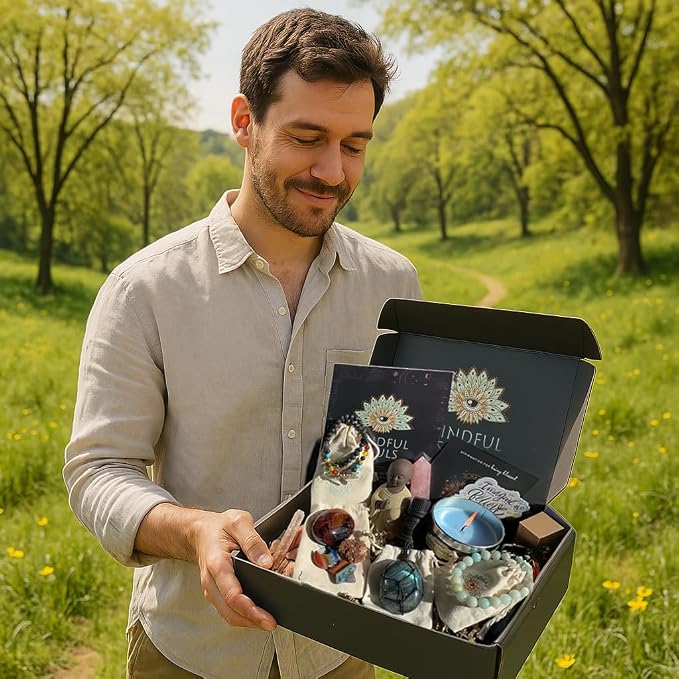 Mindful Souls Spiritual Healing Gift Set – Meditation & Mindfulness Box with Buddha Figurine, Healing Crystals, Mala Beads, Essential Oil & Gemstone Jewelry – Holistic Self-Care & Inner Peace Kit