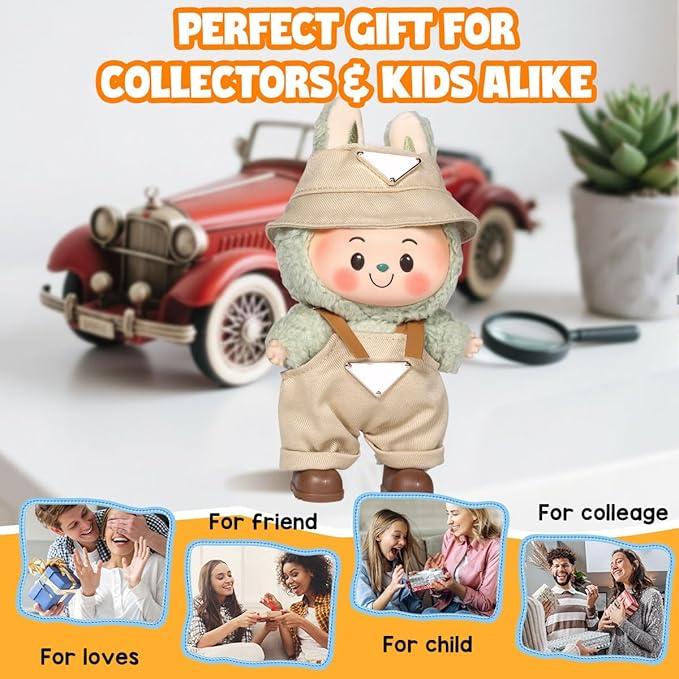 AICase for 17cm Doll Clothes/Outfit,Clothes Set for 17cm Doll,2 Piece Set Hat Clothing,Boys and Girls Stylish Adorable Dolls Clothes Accessories_Khaki