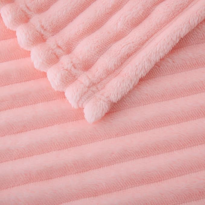 Light Pink Fleece Throw Blanket 50”×60” for Couch Sofa Livingroom | Super Soft Cozy Plush Microfiber Flannel Bed Blanket Striped Design Lightweight Home Decor Gifts for Adults Mom Women