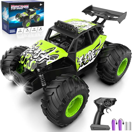 Remote Control Car, All Terrain RC Cars with Speed Switch RC Truck with LED Headlight and Rechargeable Batteries, 20KM/H Monster Truck Toys Gift for Boys 6-8 8-12, Green