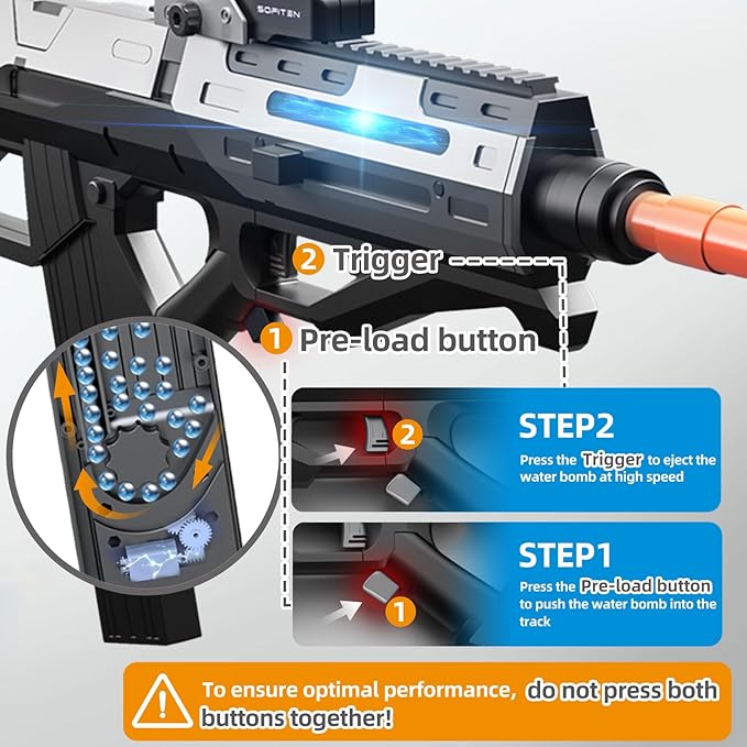 Automic Gel Ball Blaster High Speed of 180+FPS Gel Gun Blaster with Stylish Running Lights Rounds Electric Toy Gun Easter Birthday Gifts for Age 14+