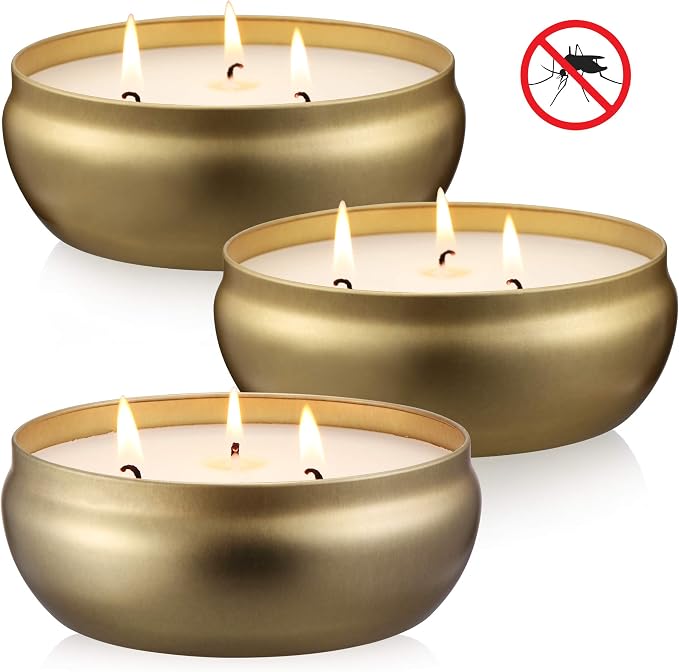 Tuyai Citronella Candles Outdoor and Indoor, 3 Pack 3-Wick Scented Candles Gift Set, Natural Soy Wax Candle