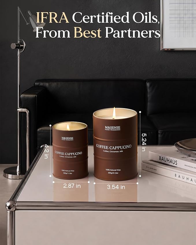 M&SENSE Coffee Cappuccino Scented Candles, Christmas Soy Wax,Christmas Decor Candle 11.3oz 70 Hours Long Lasting Burning, Strong Coffee Aroma Candle Unique Housewarming Appreciation Gifts