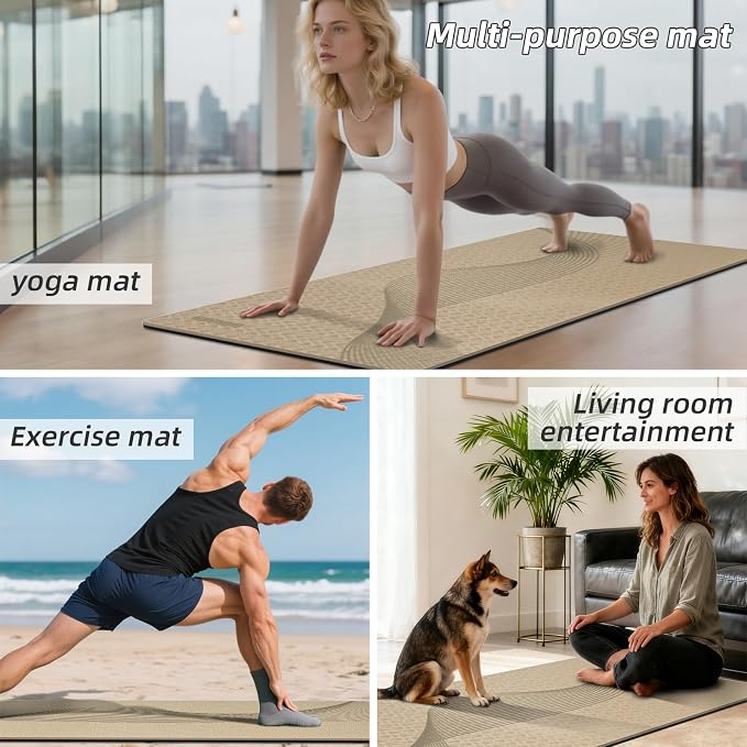 Large Exercise Mat | 10mm Thick TPE Non-slip Gym Mats, Carrying Strap