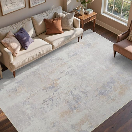 5x7 Ft Area Rugs for Living Room, Soft Non-Slip Washable Rugs Modern Abstract Pattern Carpet for Bedroom Indoor Floor Nursery Home Decor (Cream)