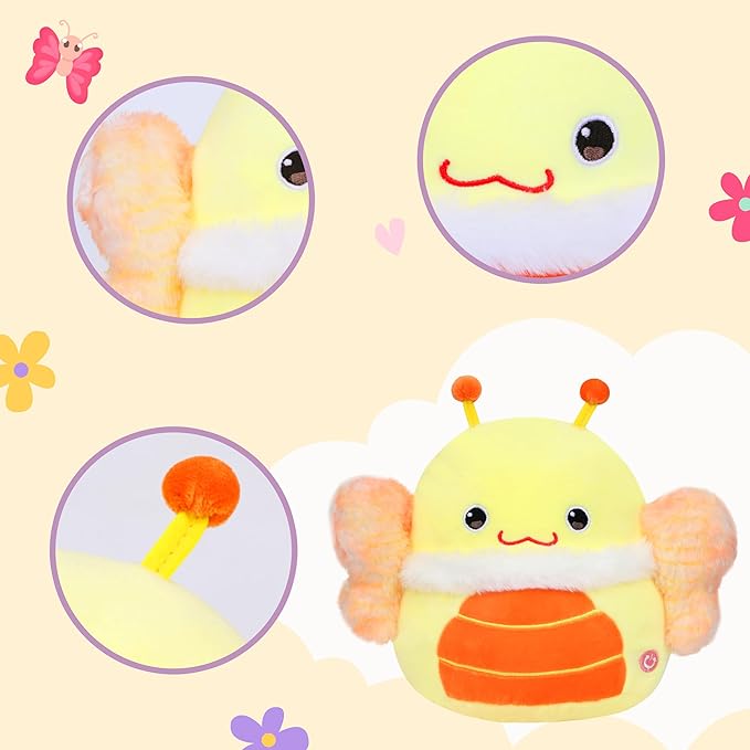 Easfan LED Butterfly Plush Pillow Soft Yellow Plush Toy Cute Stuffed Animal Home Room Decoration Birthday Get Well Gifts for Kids Toddlers
