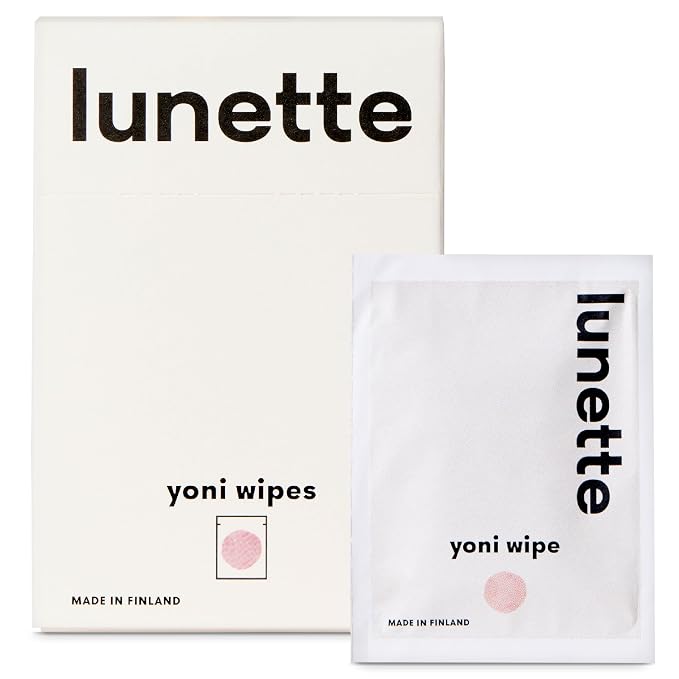 Lunette Yoni Intimate Wipes – pH‑balanced Feminine Wipes, 20 Pack | For Sensitive Skin, Fragrance‑Free, Individually Wrapped, Vegan, Travel-Friendly, Compostable, Made in Finland