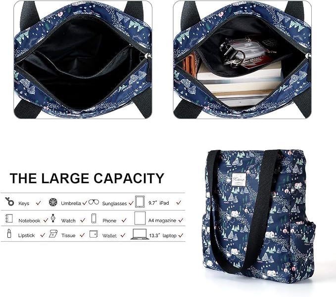 KAMO Floral Tote Bag - Waterproof Lightweight Handbags Travel Shoulder Bag for Hiking Yoga Gym Swimming Travel Beach