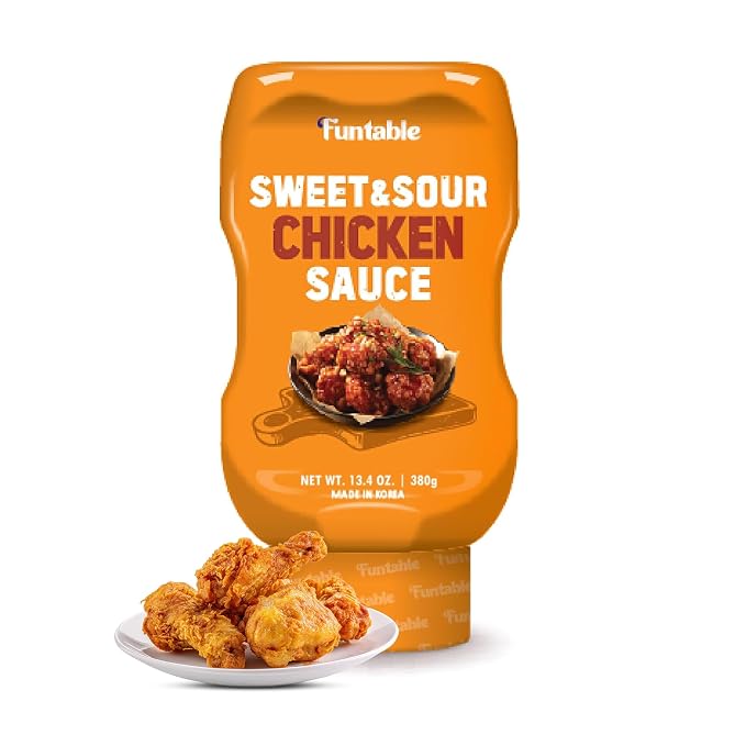 Funtable Sweet & Sour Chicken Sauce - Korean-Style Glaze, 13.4 oz | Sticky, Savory and Tangy Condiment for Fried Wings, Nuggets, BBQ and Dipping; Ready-to-Use Flavor for Quick Meals