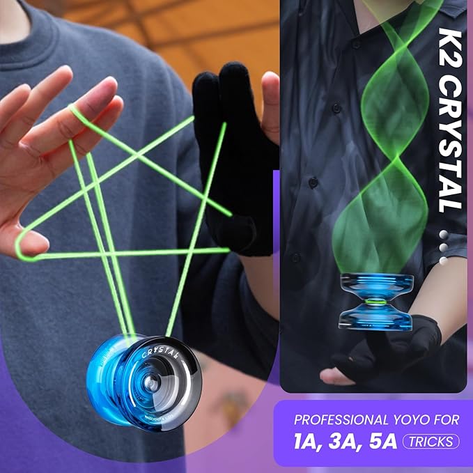 MAGICYOYO K2 Crystal Yoyo for Kids 8-12, Responsive Yoyo Professional for Beginners, Plastic Dual Function Yo Yo with 12 Yoyo Strings, Yo-yos Case Bag + Yoyos Accessory Kit (Black Blue)