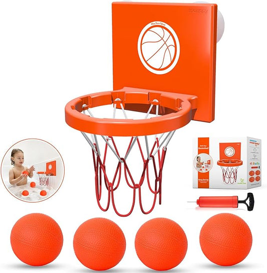 Bath Toys - Bathtub Basketball Hoop for Toddlers Kids | Suction Cups Baby Mini Basketball Hoop with 4 Soft Balls | Fun Bath Toy for Boys and Girls