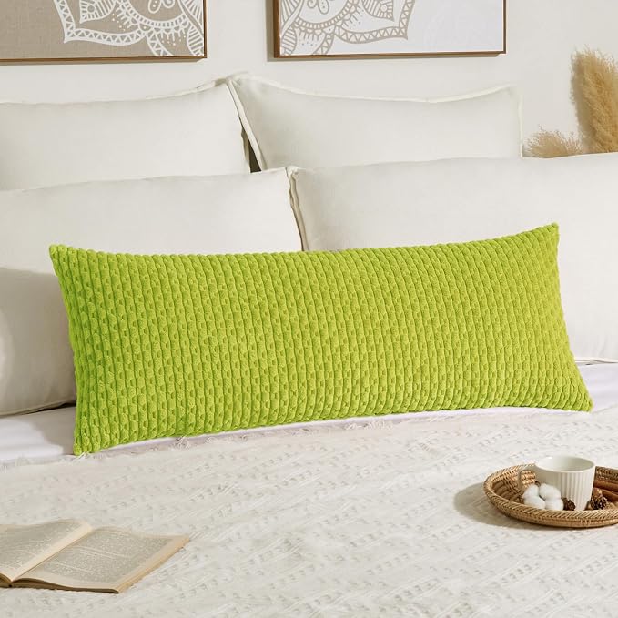 Kevin Textile Soft Corduroy 14"x36" Lumbar Pillow Cover 1 Pack, Xmas Green | Boho Stripe Plush Corduroy Decorative Oblong Cushion Cover Modern Farmhouse Home Decor for Sofa Couch Bed Chair