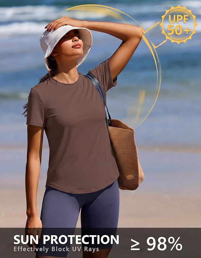 PINSPARK Soft Workout Tops for Women UPF 50+ Sun Protection Shirt Quick Dry Athletic Running Hiking Travel Basic Tee Shirts