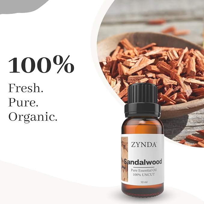 Sandalwood Essential Oil – 100% Pure & Natural Aromatherapy Oils | Organic Sandalwood Oil for Diffuser, Skin & Relaxation | Woody & Calming Scent Essential Oils – Uncut Premium Quality – 10ml