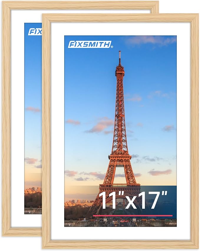 11x17 Picture Frame Natural Set of 2, Photo Frame with HD Plexiglass, Display Pictures 9x15 with Mat or 11x17 Without Mat, Natural Picture Frames Collage Wall Decor, Gallary Wall Frame