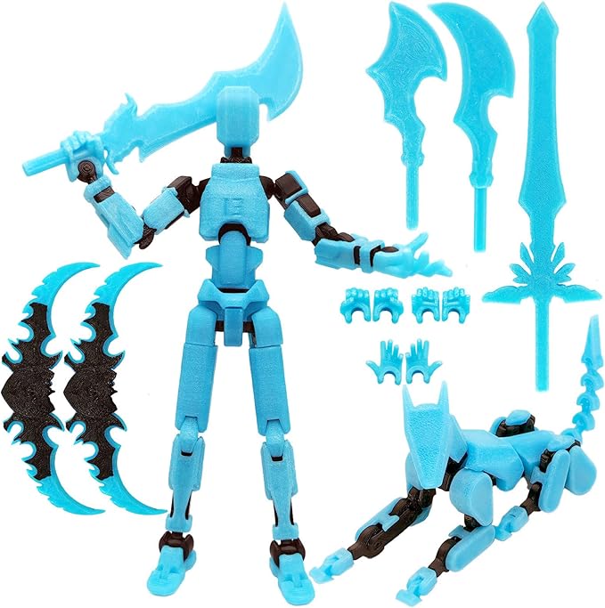 T13 Action Figures (Grow in The Dark Blue) Titan 13 Action Figures T13 3D Action Figure Set Already Assembled Dummy 13 Nova T-13 Robot 3D Printed Multi-Jointed Movable Toy (Blue Black + Dog)