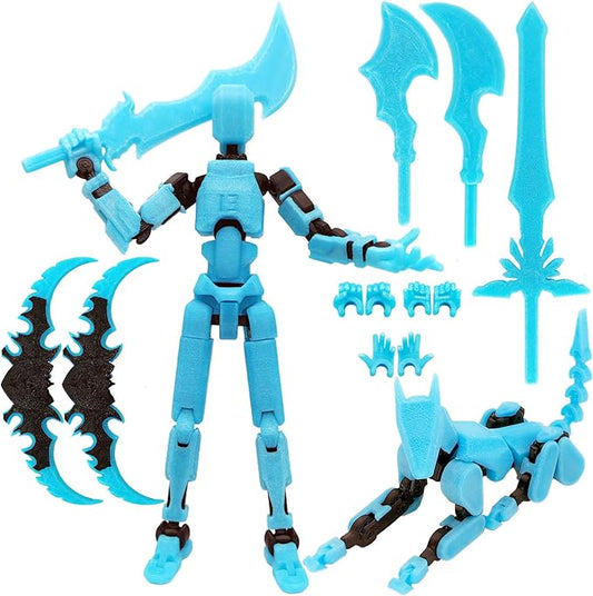 T13 Action Figures (Grow in The Dark Blue) Titan 13 Action Figures T13 3D Action Figure Set Already Assembled Dummy 13 Nova T-13 Robot 3D Printed Multi-Jointed Movable Toy (Blue Black + Dog)