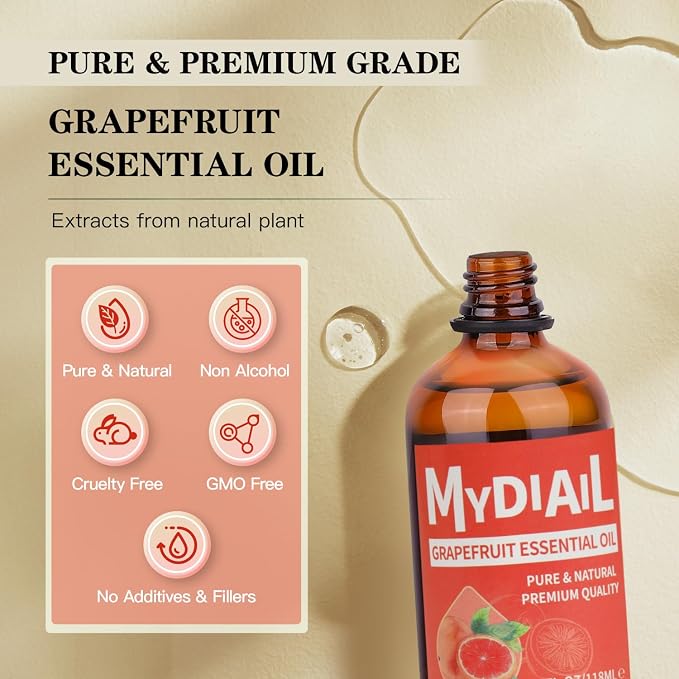Grapefruit Essential Oil (4fl oz) Pure and Natural Grapefruit Oil Essential Oil for Diffuser, Massage, Aromatherapy, Candle Making, Skin Care, Home Cleaning, Bathing - 118ml