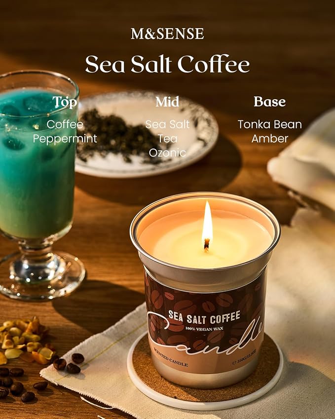 M&SENSE Iced Coffee Candle Summer Sea Salt Scented, 16.2oz | Soy Wax, 100 Hours Long Lasting, Clean Burn, Stress Relief Aromatherapy Gifts